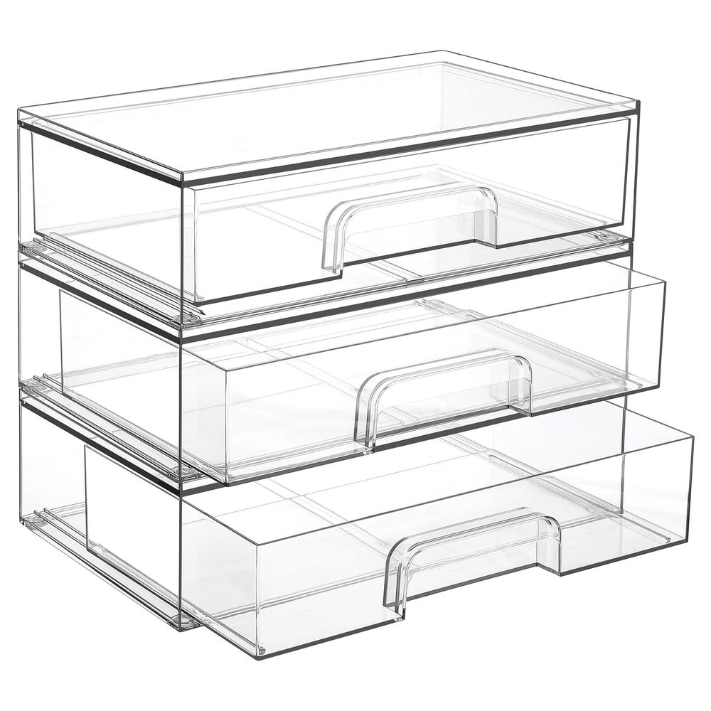 12.1''w Clear Stackable Storage Drawers,3 Pack Acrylic Plastic Organizers Bins🙀